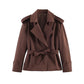 Women’s Belted Cropped Trench Coat with Long Sleeves for Casual & Smart Wear