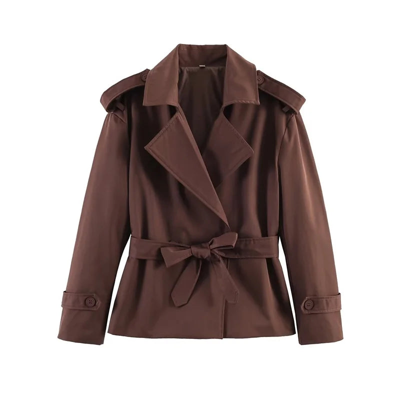 Women’s Belted Cropped Trench Coat with Long Sleeves for Casual & Smart Wear