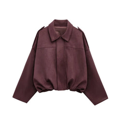 Women's Suede Oversized Bomber Jacket