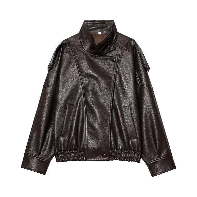 Women’s Oversized Leather Bomber Jacket for Casual & Winter Streetwear