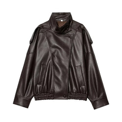 Women’s Oversized Leather Bomber Jacket for Casual & Winter Streetwear