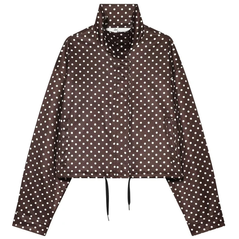 Women’s Oversized Polka Dot Cropped Bomber Jacket with Zip Front