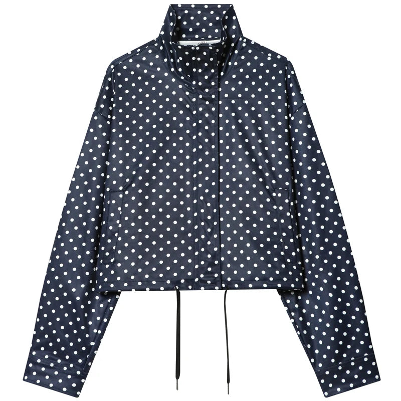 Women’s Oversized Polka Dot Cropped Bomber Jacket with Zip Front