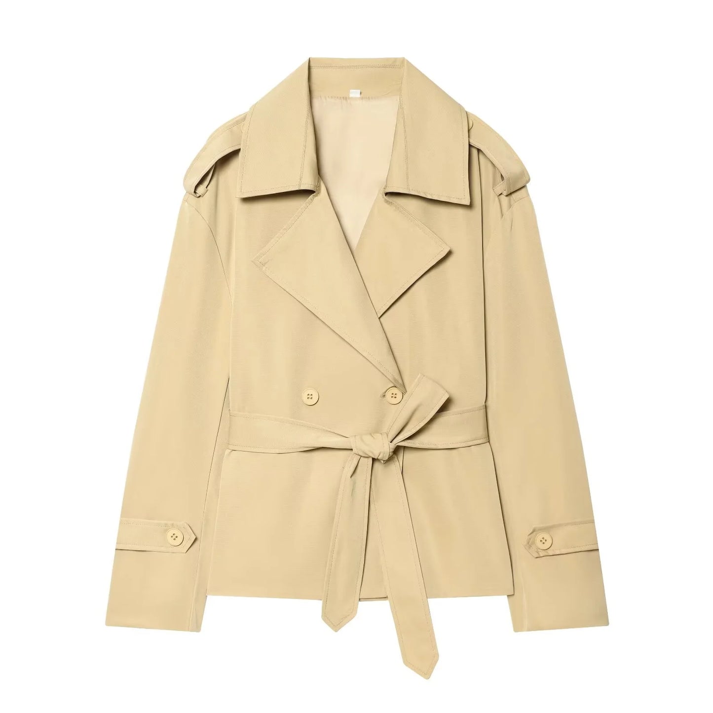 Women’s Belted Cropped Trench Coat with Long Sleeves for Casual & Smart Wear