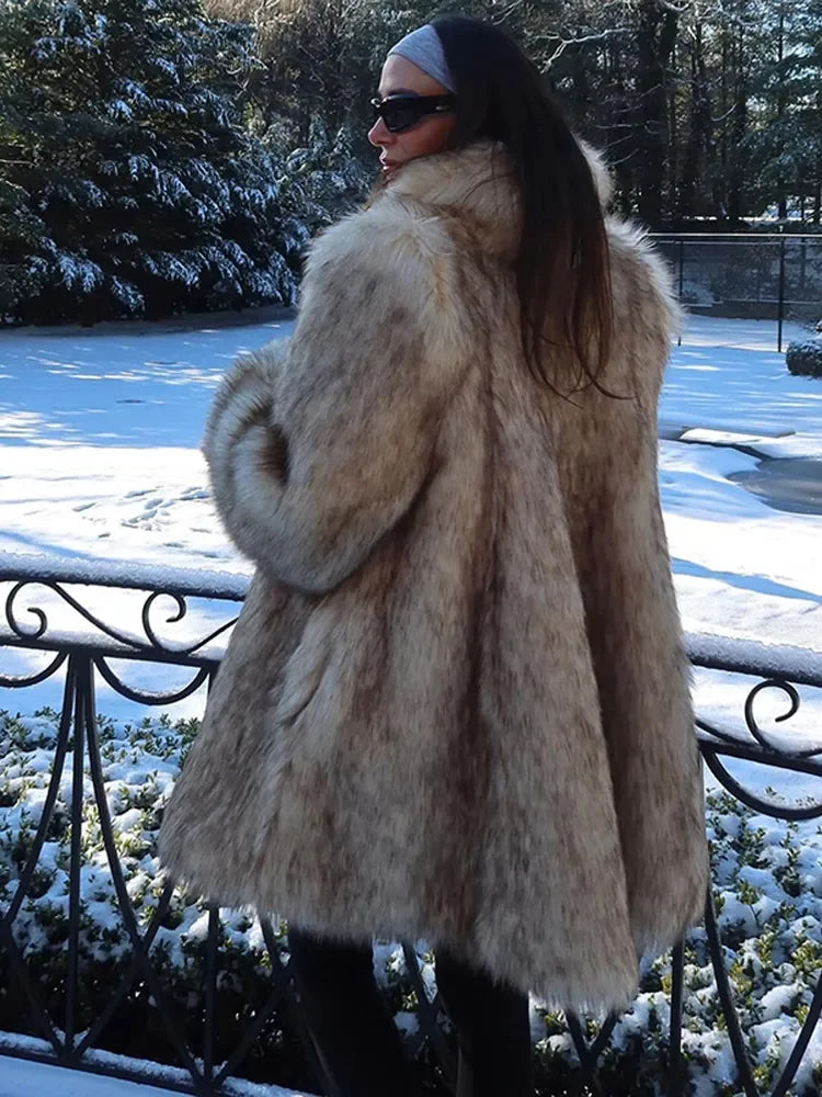 Women’s Faux Fur Coat with Plush Finish for Winter & Evening Wear
