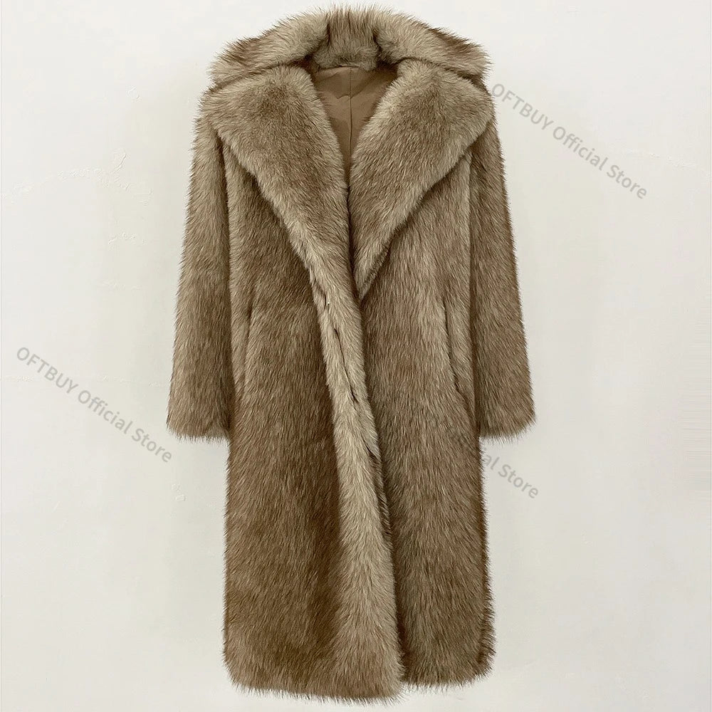 Women’s Long Fur Coat with Fluffy Texture