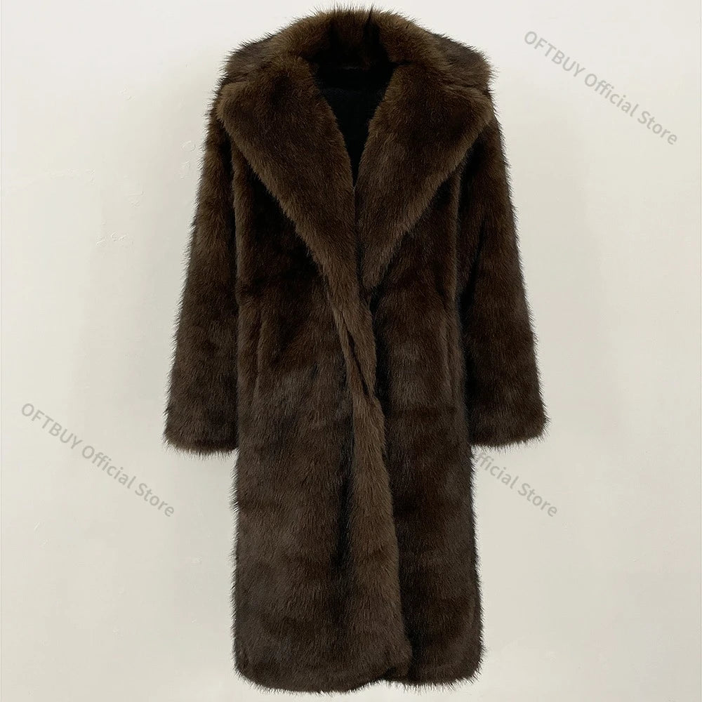 Women’s Long Fur Coat with Fluffy Texture
