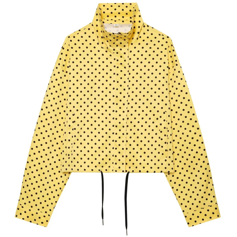 Women’s Oversized Polka Dot Cropped Bomber Jacket with Zip Front