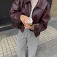 Women’s Cropped Zip-Up Leather Jacket