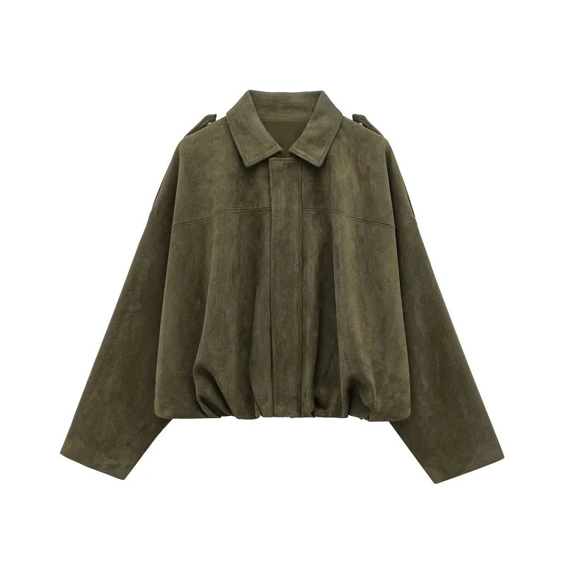 Women's Suede Oversized Bomber Jacket