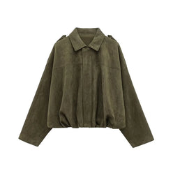 Women's Suede Oversized Bomber Jacket