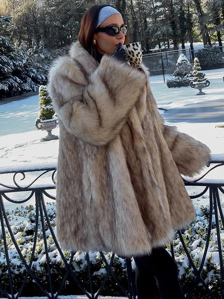 Women’s Faux Fur Coat with Plush Finish for Winter & Evening Wear
