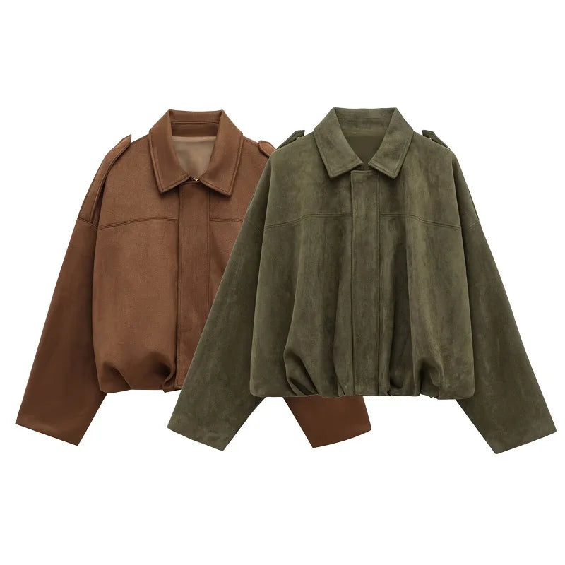 Women's Suede Oversized Bomber Jacket