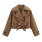 Women's Cropped Trench Jacket - Double Breasted Belted Coat