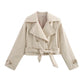 Women's Cropped Trench Jacket - Double Breasted Belted Coat