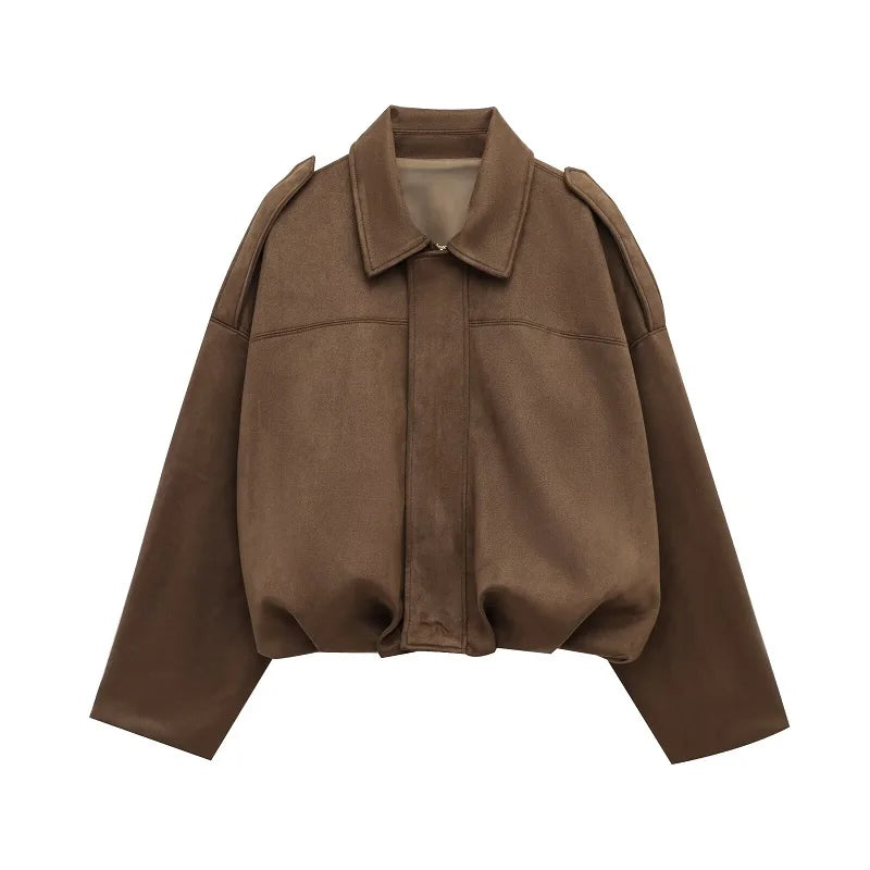 Women's Suede Oversized Bomber Jacket
