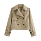 Women’s Vintage Cropped Trench Coat with Double-Breasted Front