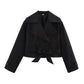 Women's Cropped Trench Jacket - Double Breasted Belted Coat