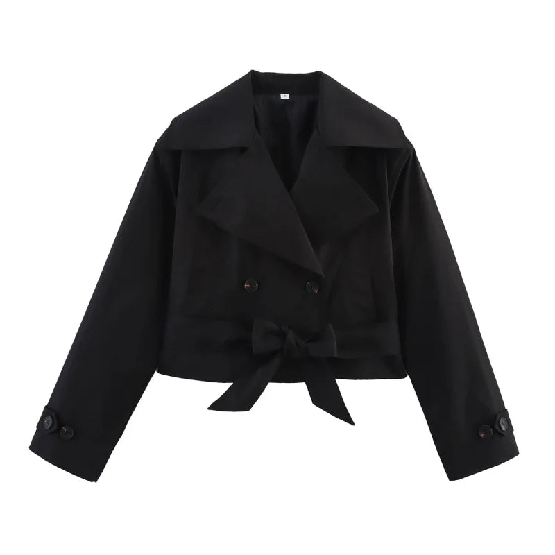 Women's Cropped Trench Jacket - Double Breasted Belted Coat