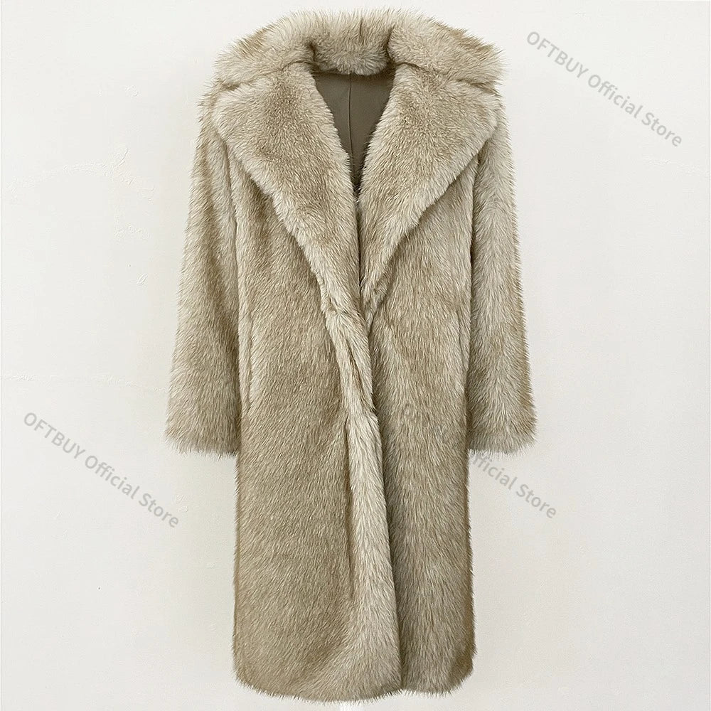 Women’s Long Fur Coat with Fluffy Texture
