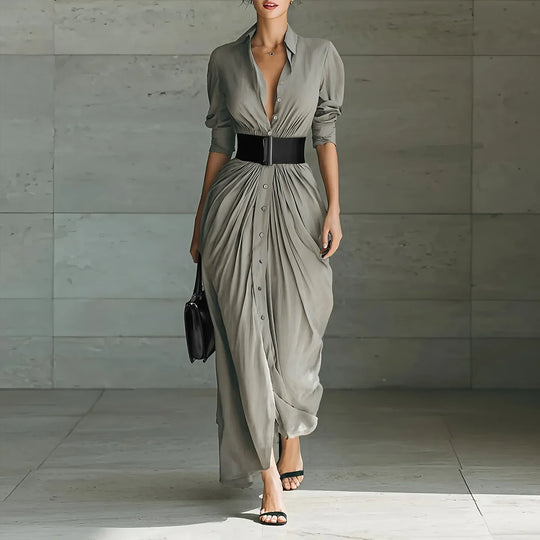 Cosima - Classic Elegant Long Dress With Belt