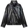 Women’s Faux Leather Cropped Bomber Jacket with Oversized Fit