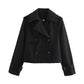 Women’s Vintage Cropped Trench Coat with Double-Breasted Front