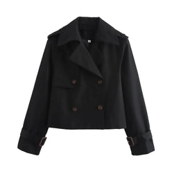 Women’s Vintage Cropped Trench Coat with Double-Breasted Front