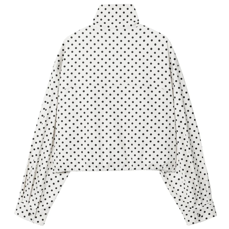 Women’s Oversized Polka Dot Cropped Bomber Jacket with Zip Front