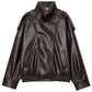 Women’s Black Leather Cropped Bomber Jacket with Oversized Fit