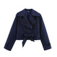Women's Cropped Trench Jacket - Double Breasted Belted Coat