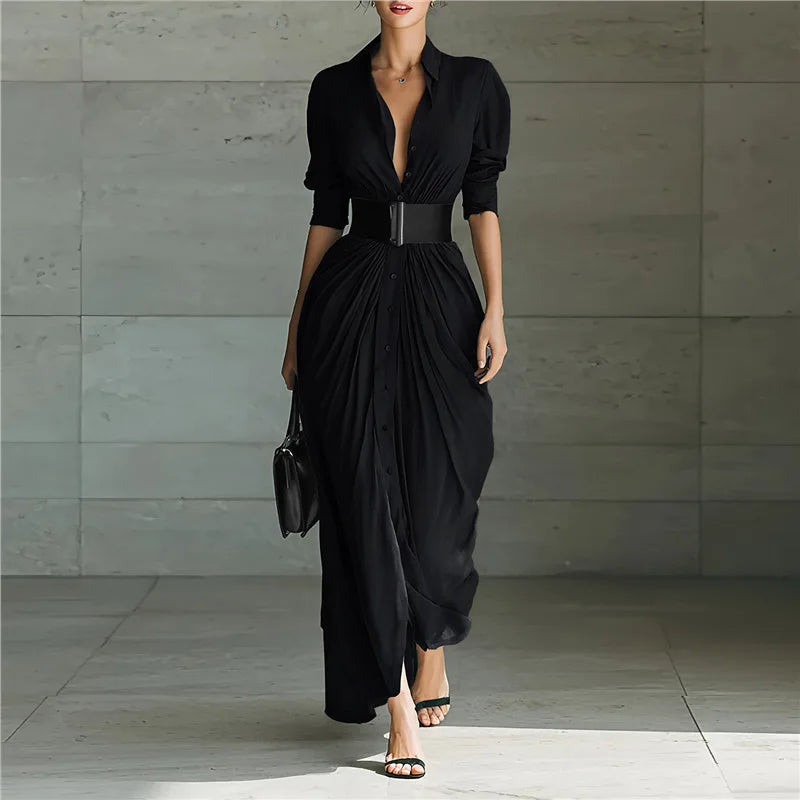 Cosima - Classic Elegant Long Dress With Belt