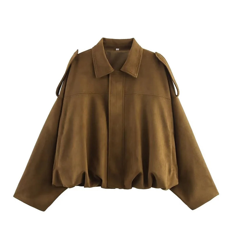 Women's Suede Oversized Bomber Jacket