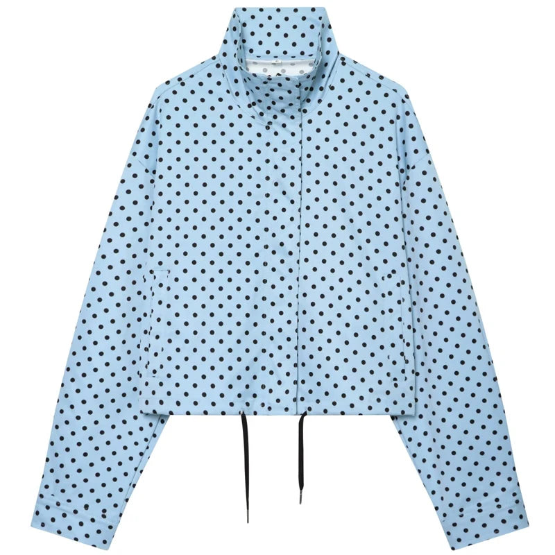 Women’s Oversized Polka Dot Cropped Bomber Jacket with Zip Front