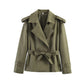 Women’s Belted Cropped Trench Coat with Long Sleeves for Casual & Smart Wear
