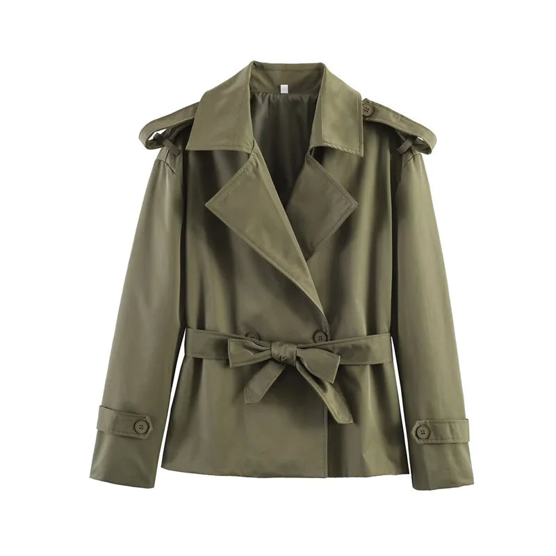 Women’s Belted Cropped Trench Coat with Long Sleeves for Casual & Smart Wear