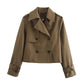 Women’s Vintage Cropped Trench Coat with Double-Breasted Front