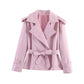 Women’s Belted Cropped Trench Coat with Long Sleeves for Casual & Smart Wear