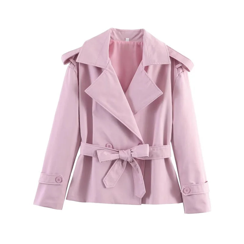Women’s Belted Cropped Trench Coat with Long Sleeves for Casual & Smart Wear