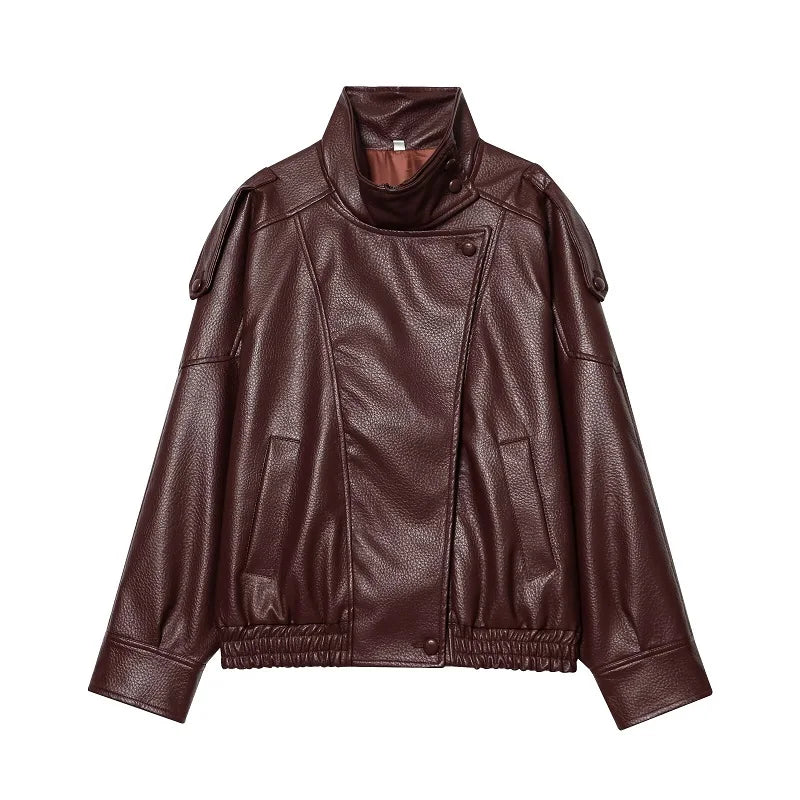 Women’s Oversized Leather Bomber Jacket for Casual & Winter Streetwear