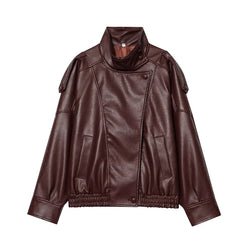 Women’s Oversized Leather Bomber Jacket for Casual & Winter Streetwear
