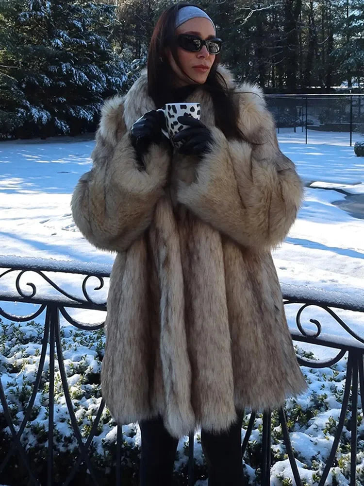 Women’s Faux Fur Coat with Plush Finish for Winter & Evening Wear