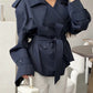 Women’s Belted Cropped Trench Coat with Long Sleeves for Casual & Smart Wear