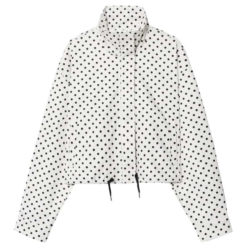 Women’s Oversized Polka Dot Cropped Bomber Jacket with Zip Front