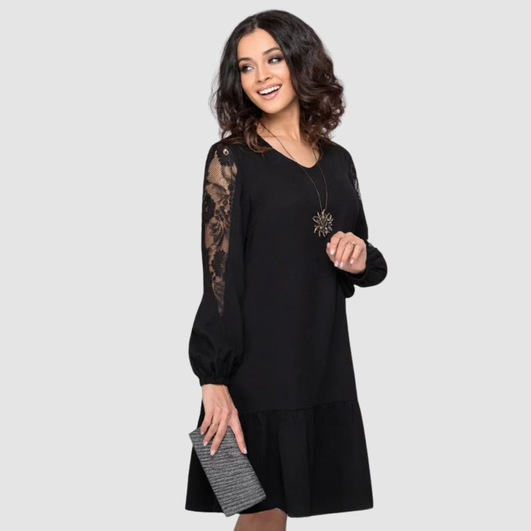 Lowri - Lace-Sleeve Midi Dress