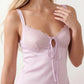 Women's Anahi lace slip mini dress featuring a sweetheart neckline, floral lace bustier with adjustable centre tie, low back, wide shoulder straps, and a satin-look A-line mini skirt, ideal for weddings, parties, and evening occasions.
