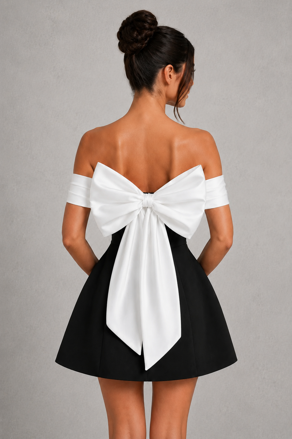 Women’s Bardot Bubble Mini Dress with Statement Bow Back