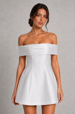 Women’s Bardot Bubble Mini Dress with Statement Bow Back