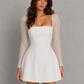 Women’s Beaded Bubble Hem Mini Dress with Sheer Sleeves for Party & Occasion Wear