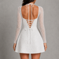 Women’s Beaded Bubble Hem Mini Dress with Sheer Sleeves for Party & Occasion Wear